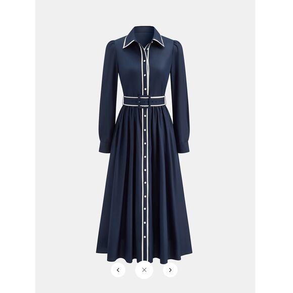 Commense Dresses & Skirts - Commense Navy Blue Maxi Shirt Dress with White Trim
